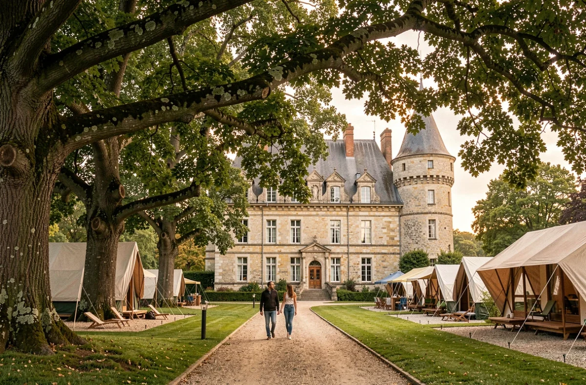 Camping L'Orangerie de Lanniron à Quimper dans un parc arboré autour d'un manoir historique breton