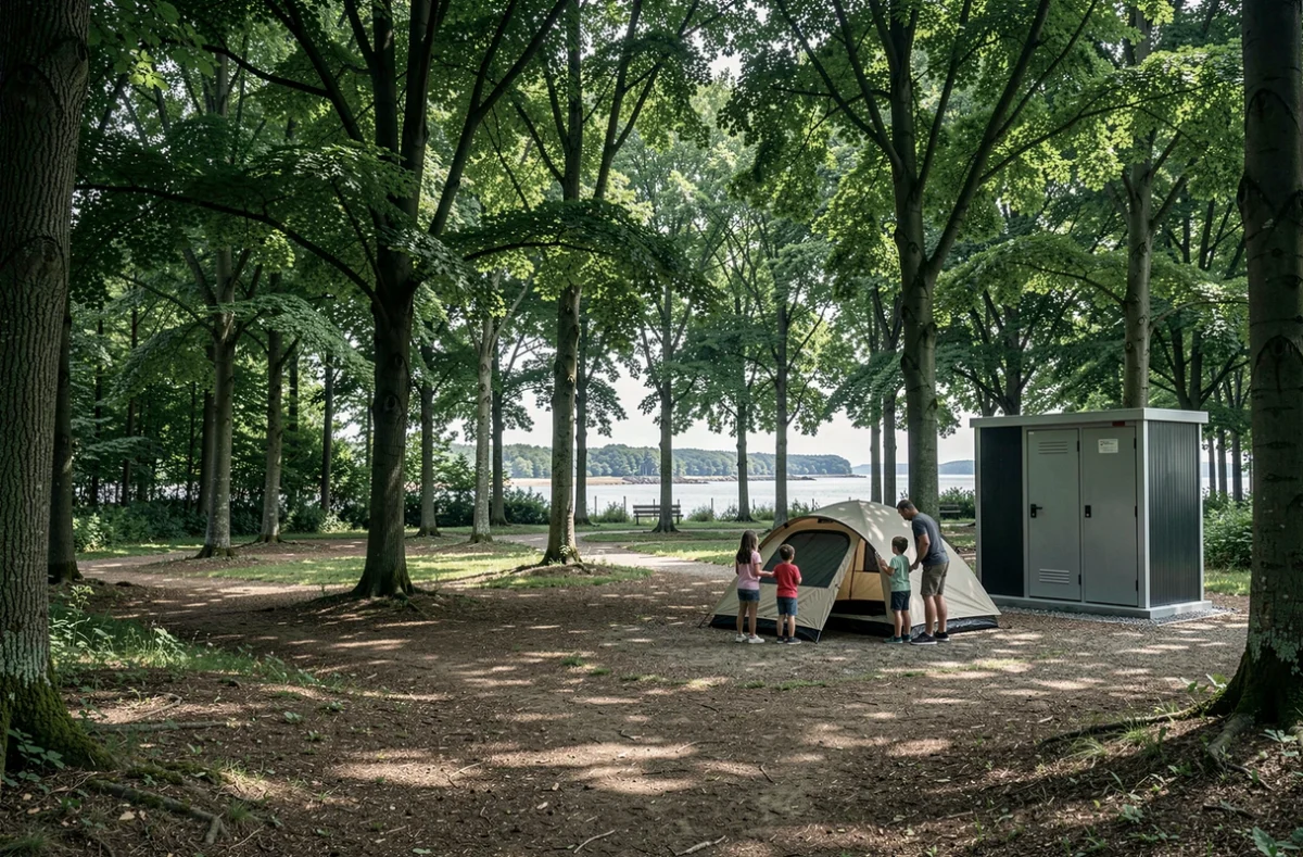 Camping Saint Laurent à La Forêt-Fouesnant avec emplacements spacieux sous les arbres en Finistère