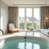 Chambre d'hôtel moderne à Paris avec jacuzzi privé et grande fenêtre