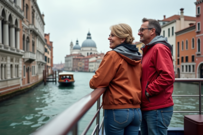 Couple regardant le Grand Canal à Venise