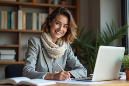 Jeune femme remplissant un formulaire de visa à son bureau
