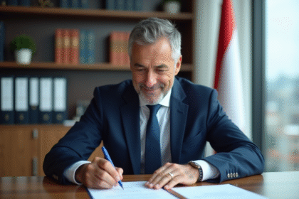 Homme d affaires en costume dans un consulat moderne