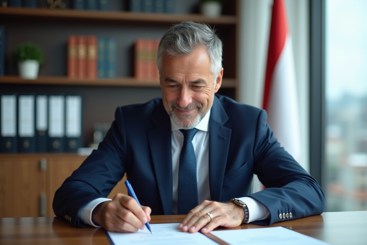 Homme d affaires en costume dans un consulat moderne