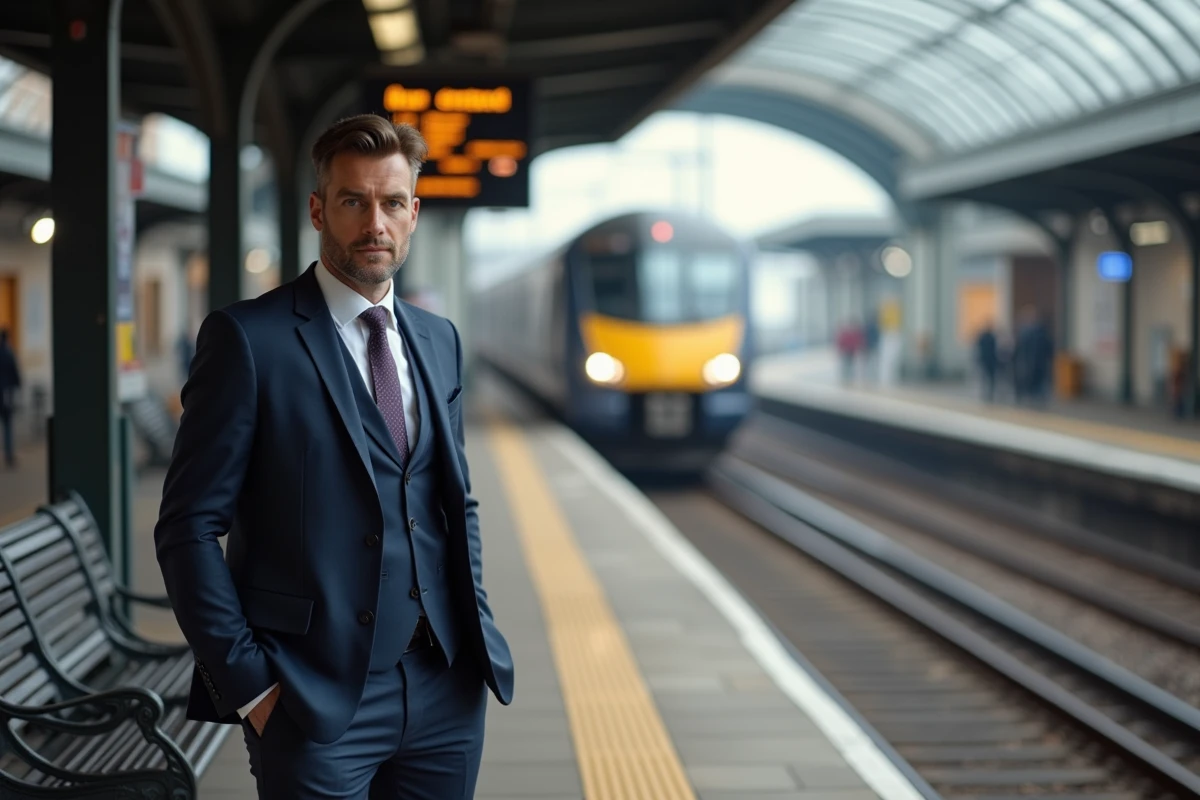 Homme d affaires attendant le train à la gare de Gatwick
