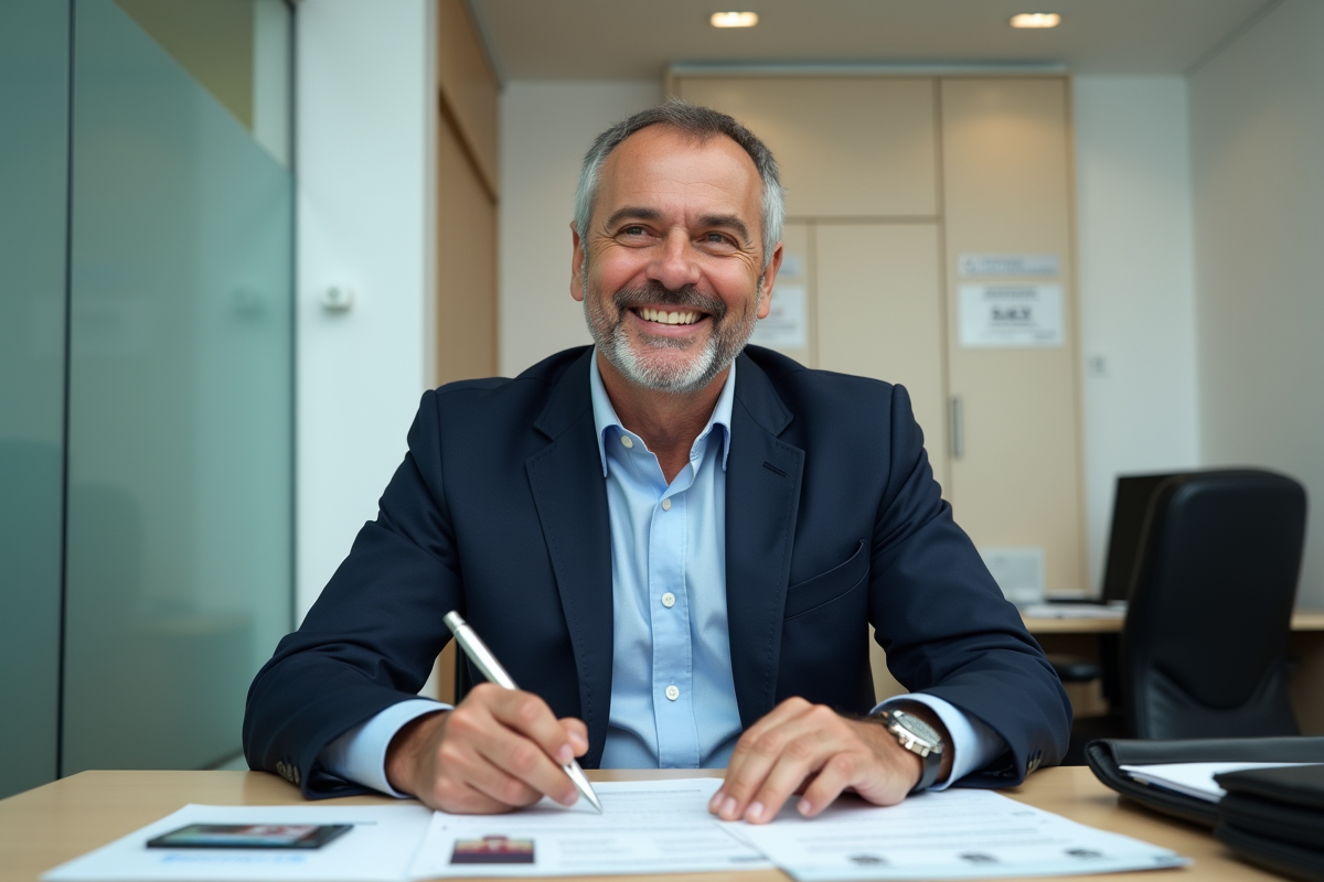 Homme remplissant formulaire de visa dans un bureau officiel