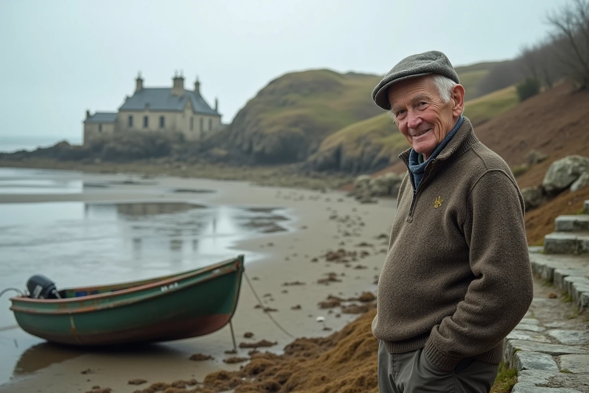 Homme âgé observant la marée basse à Saint Cado