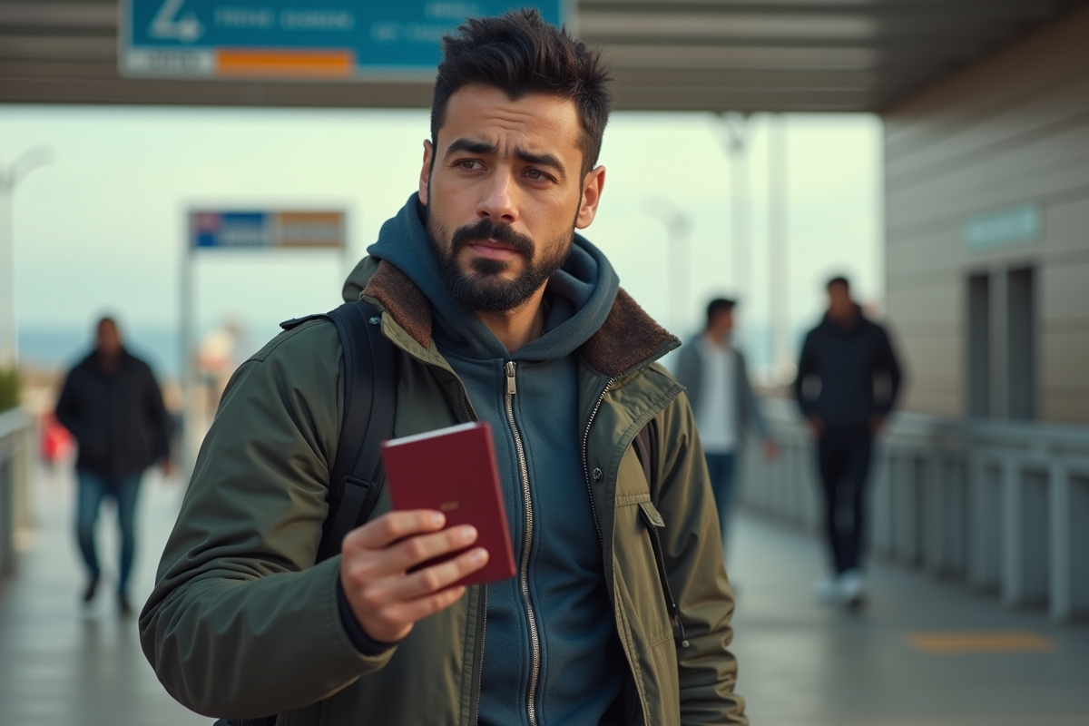 Homme marocain tient son passeport à la frontière