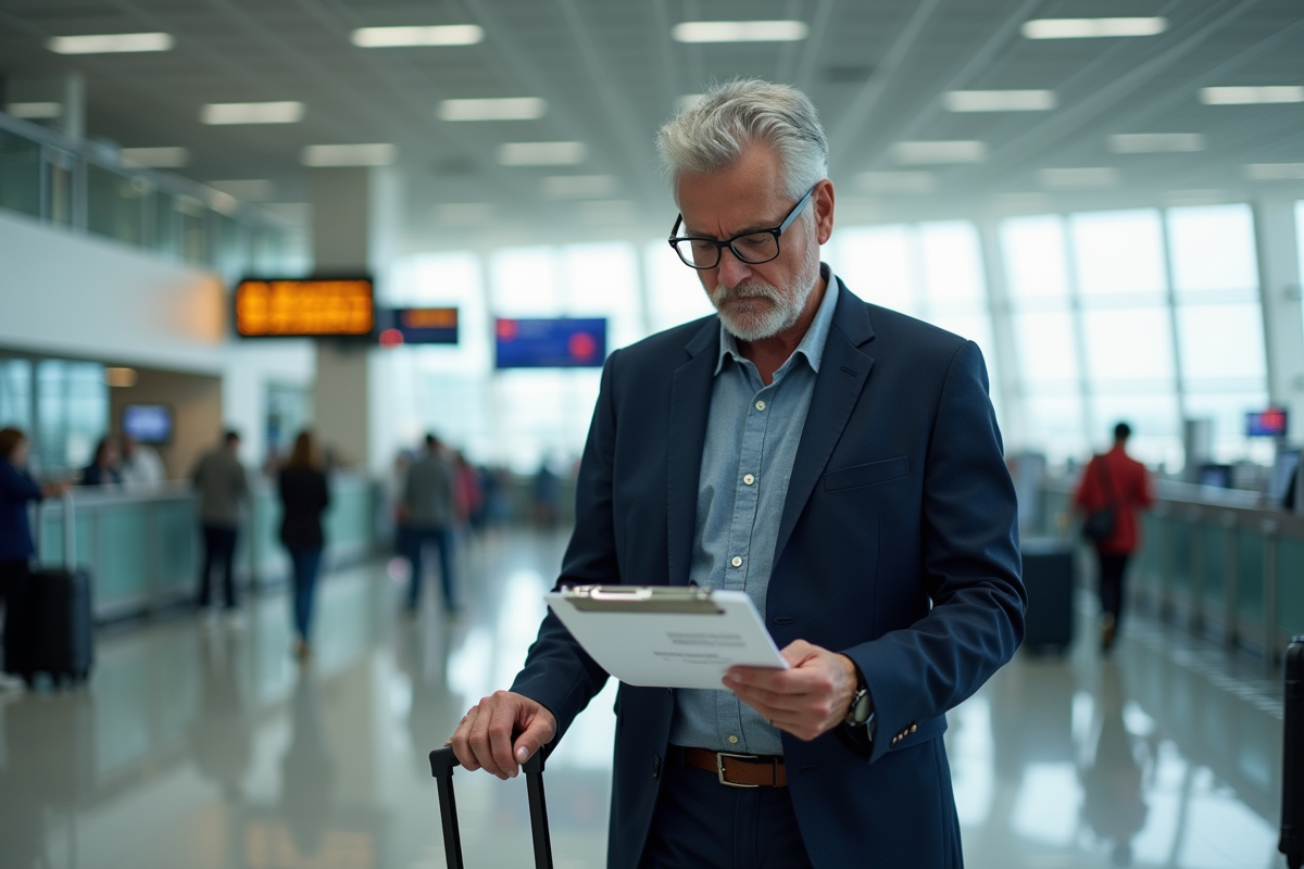Homme vérifie ses papiers à l