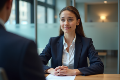 Jeune femme en consulat français lors d'un entretien