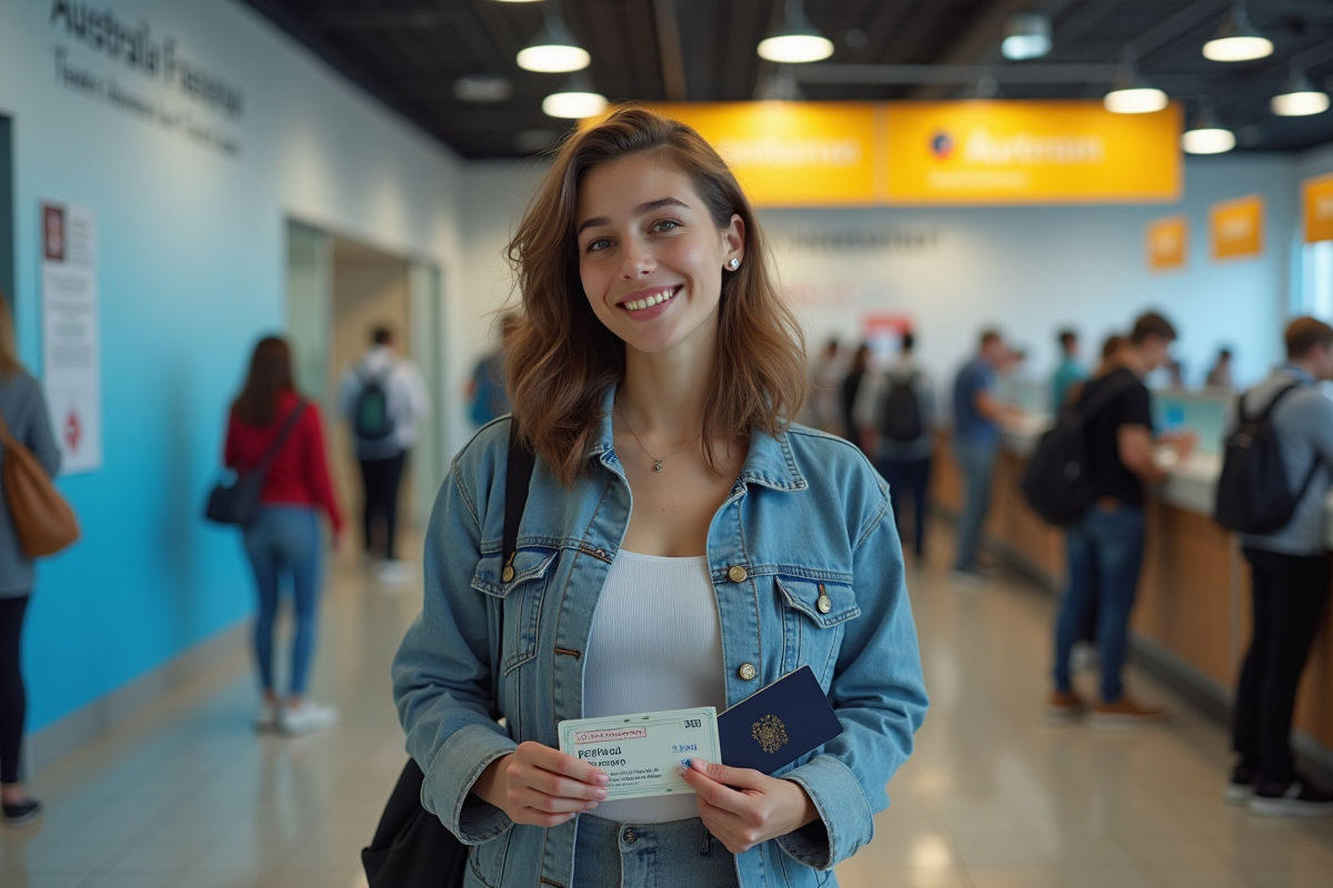 Jeune femme avec permis français dans centre administratif australien