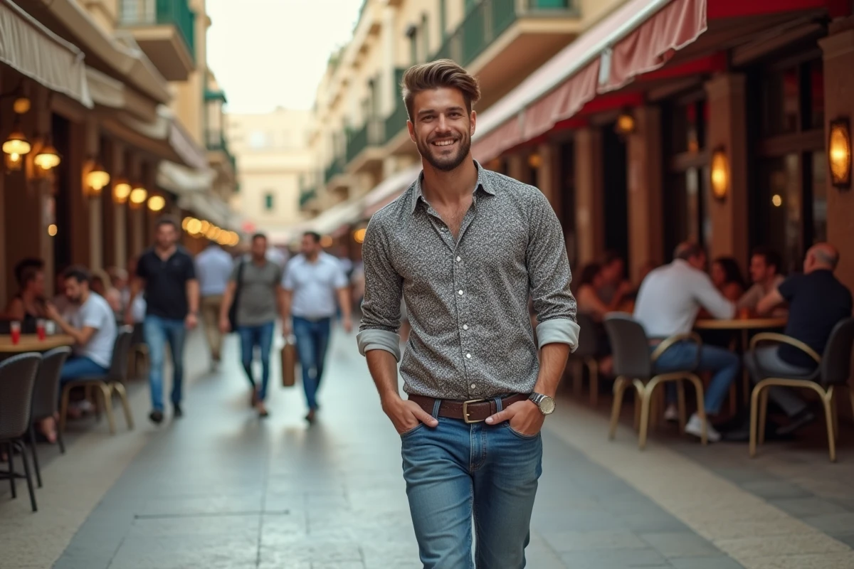 Jeune homme marchant dans la rue animée de Paceville