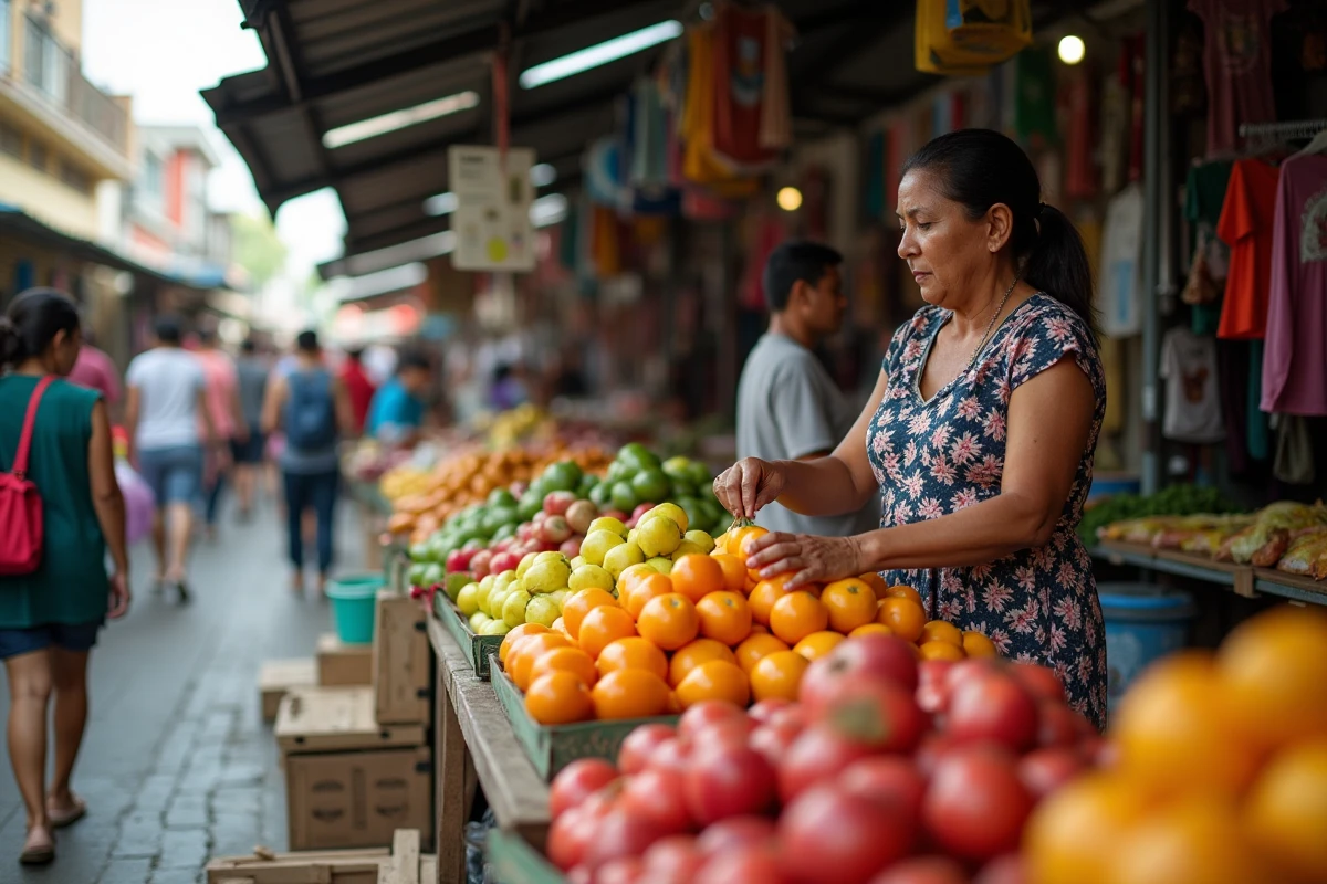 Vendeuse de fruits au marché Oriental de Managua capitale du Nicaragua dans une ambiance animée