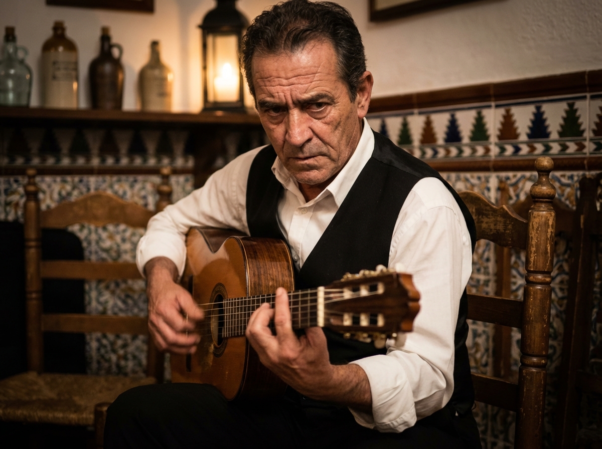 Homme jouant de la guitare flamenco