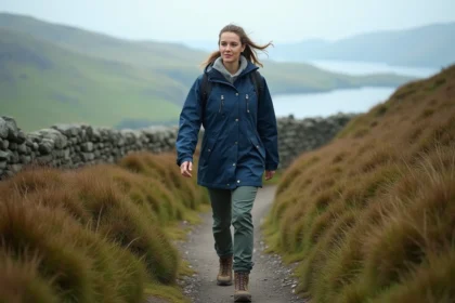 Femme en randonnée dans les Highlands britanniques