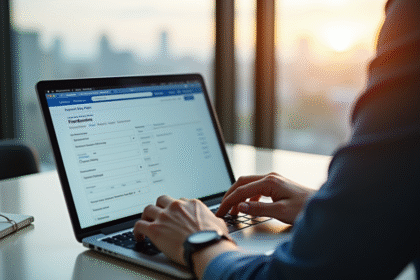 Personne remplissant un formulaire de vol en ligne sur un ordinateur