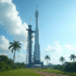 Fusée Ariane sur sa plateforme de lancement à Kourou