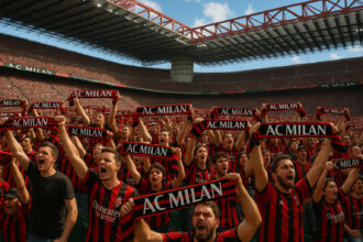 Supporters passionnes d'ac Milan dans le stade San Siro