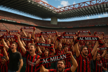 Supporters passionnes d'ac Milan dans le stade San Siro
