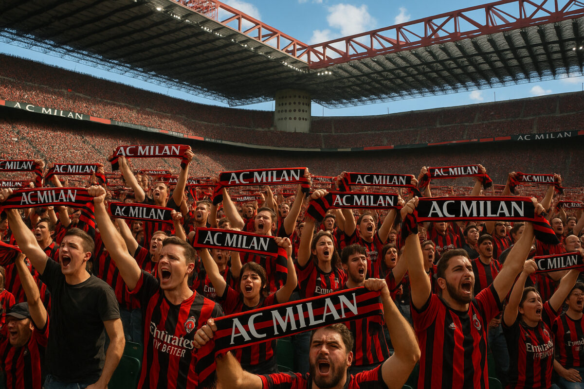 Supporters passionnes d'ac Milan dans le stade San Siro